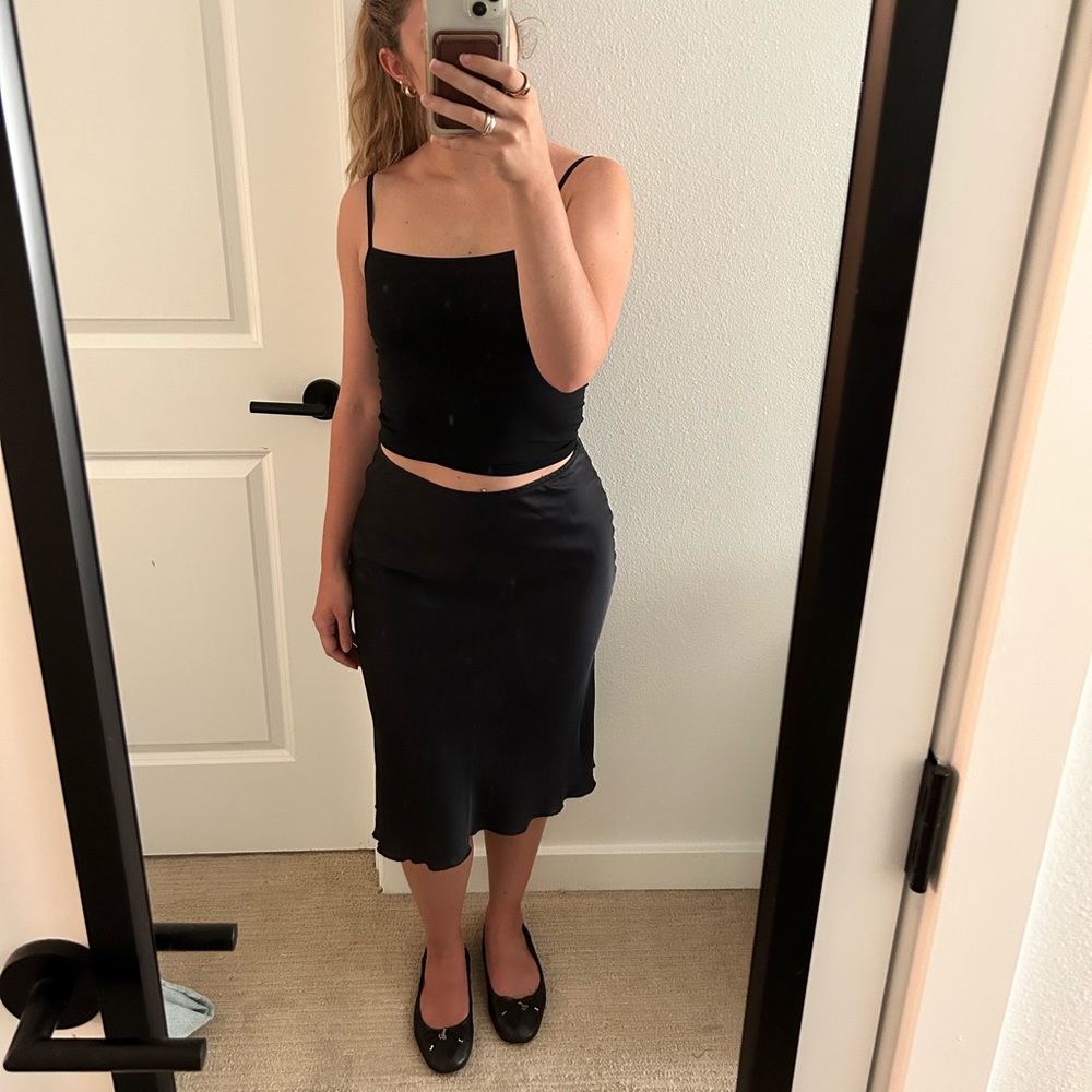 Black midi silk skirt